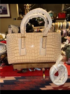Cream Croc-Embossed Barbie Inspired Handbag